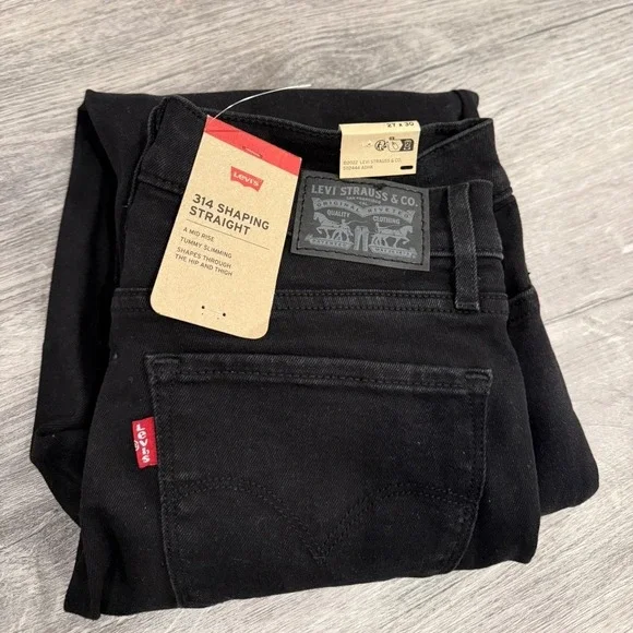 Levis 314 Shaping Straight Jeans Womens 27x30 Black Mid Rise Tummy Slimming NEW - Picture 7 of 8
